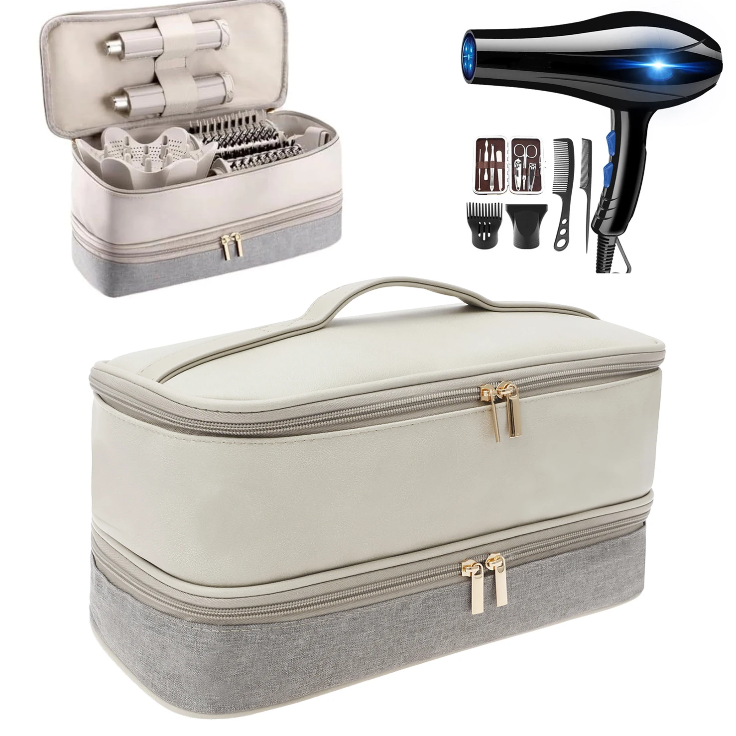 PU Leather Hair Dryer Storage Bag Waterproof Travel Case