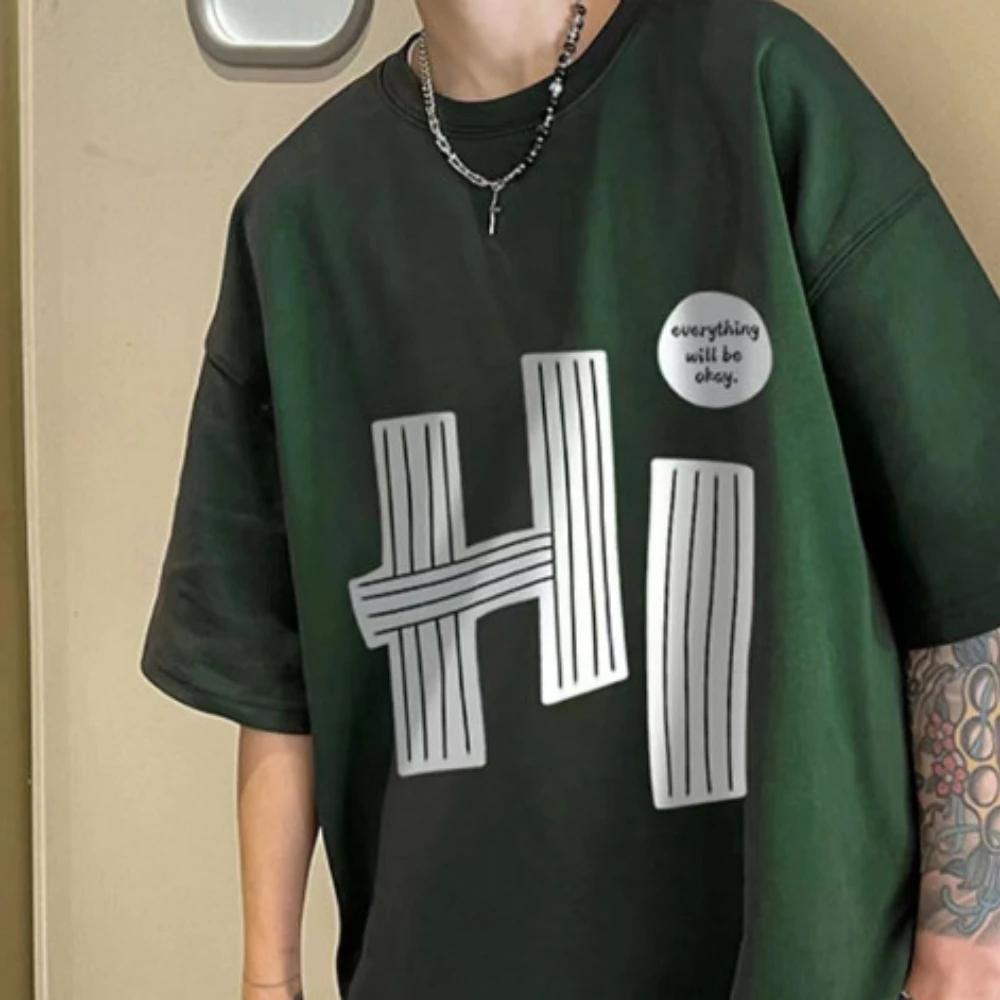

New for 2024.6.19 t-shirt men's models summer loose round neck couples short-sleeved oversize American retro five-sleeved