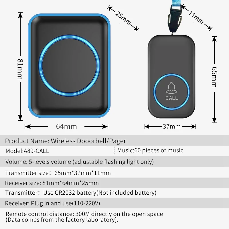 Wireless Panic Alarm CACAZI SOS Button Wireless Elderly Panic Alarm System Caregiver Pager Nurse Emergency 433mhz Watch Call Senior Old People Sling