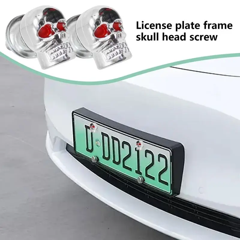 Skull Head Screw 3D Skull Red Eye Design License Plate Fixing Nut Automobile Accessories License Plate Frames