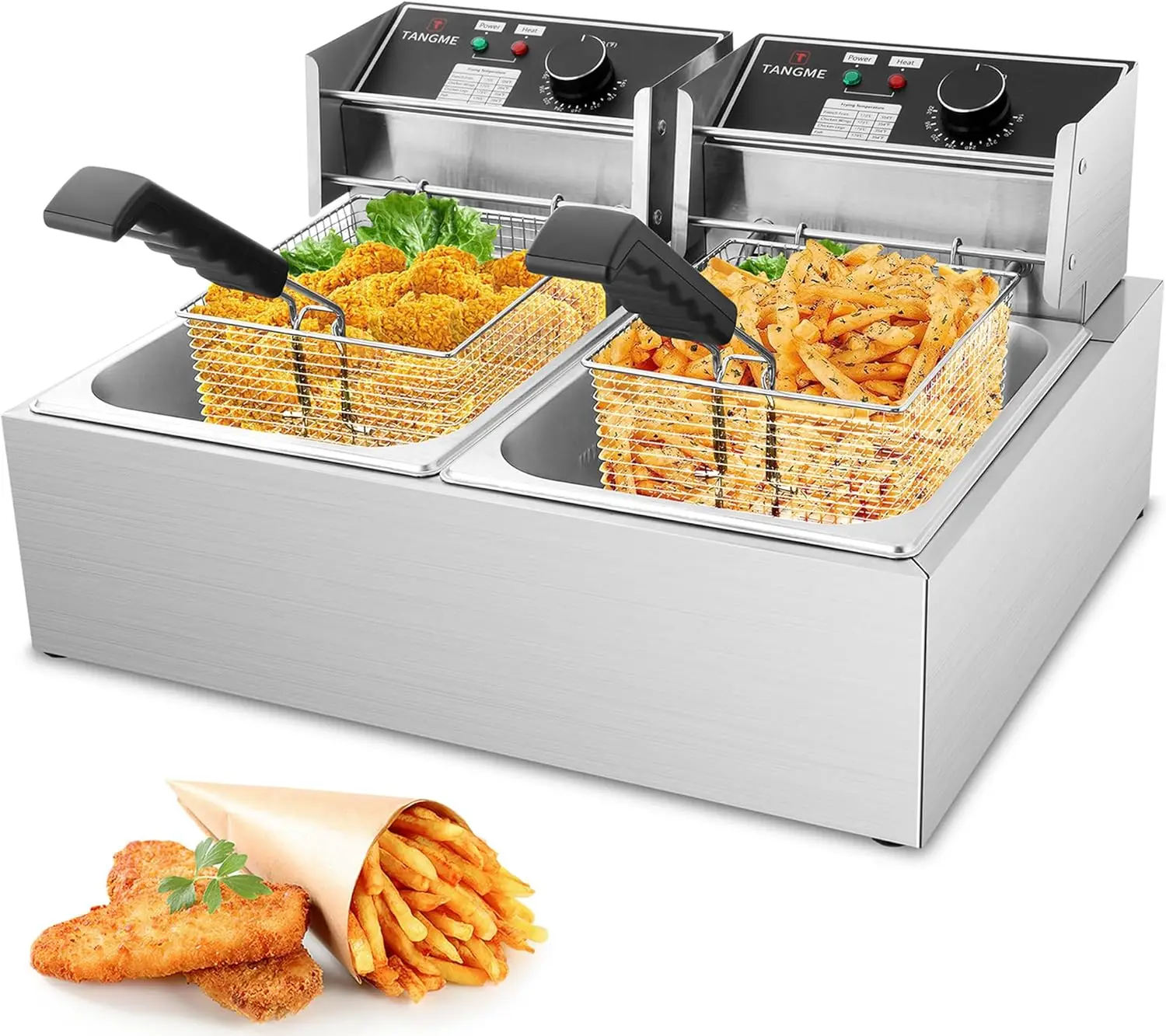 Deep Fryer 3400W Electric Deep Fryers with 2x6.35QT Baskets 0.8mm Thickened Stainless Steel Countertop Oil Fryer 20.7QT
