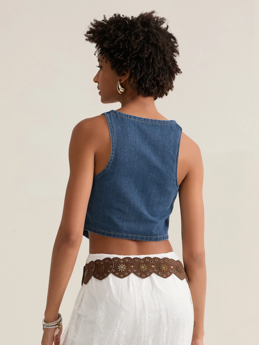 Women s Distressed Denim Jacket Vintage Ripped Jean Coat Casual Streetwear Outerwear Sleeveless Vest Top for Summer