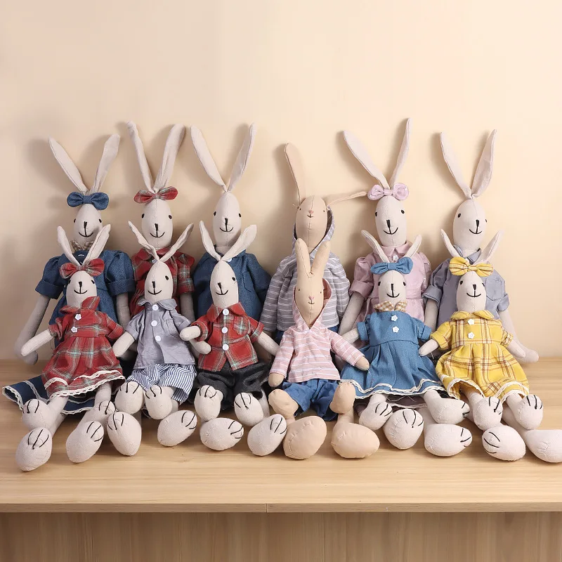 New Design Fabric Bunny Dolls Stuffed Animals Big Bunny Family Gentalman and Lady Bunnies for Home Decoration loe family belt thin belt women s smooth top layer cowhide 1 5cm suit coat windbreaker dress small waist seal decoration