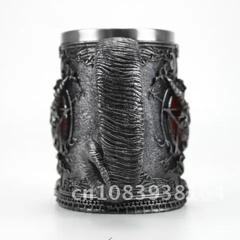 

Stainless Steel Baphomet Pentagram 3D Resin Tankard Cup Mugs Gothic Wicca Pagan Horn Beer Tankard 600ml Mug
