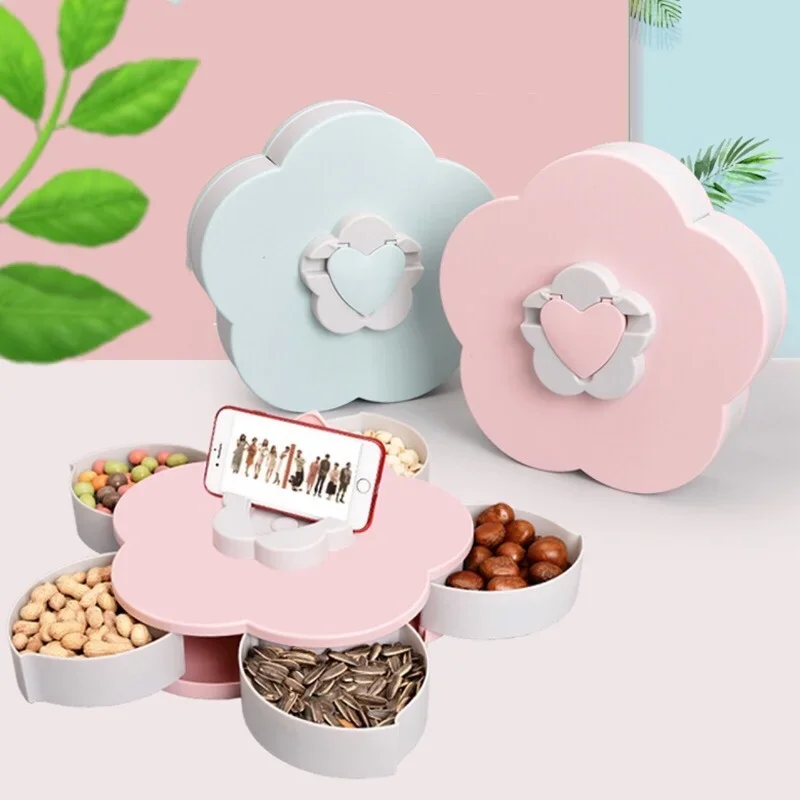 2-layer Rotating Petal Candy Box Plastic Snack Tray Case Nut Storage  Rotation Dried Fruit Plate Wedding Gift Home Organizer 3
