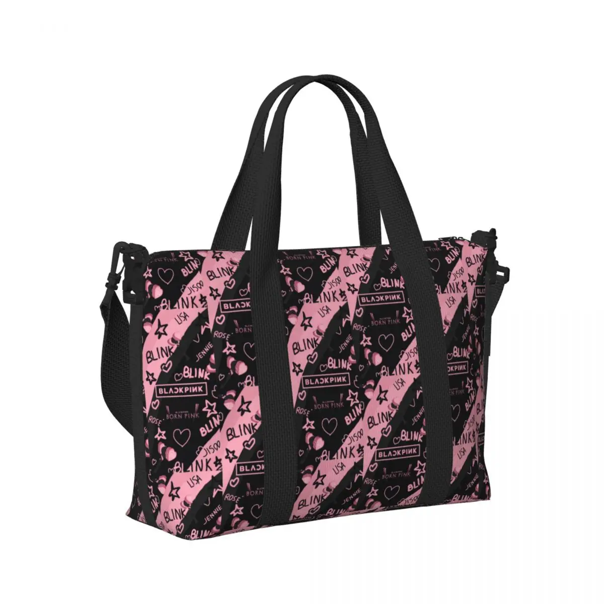 Travel Bags Kpop Bp Blacks Pinks Groceries Tote Shopping Bags Women Large Capacity Gym Beach Travel