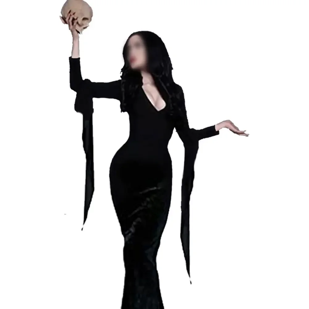 Nuovo The Addams Cosplay Family Wednesday Addams Costume Halloween Black Dress White Spot For Women Costume Cosplay