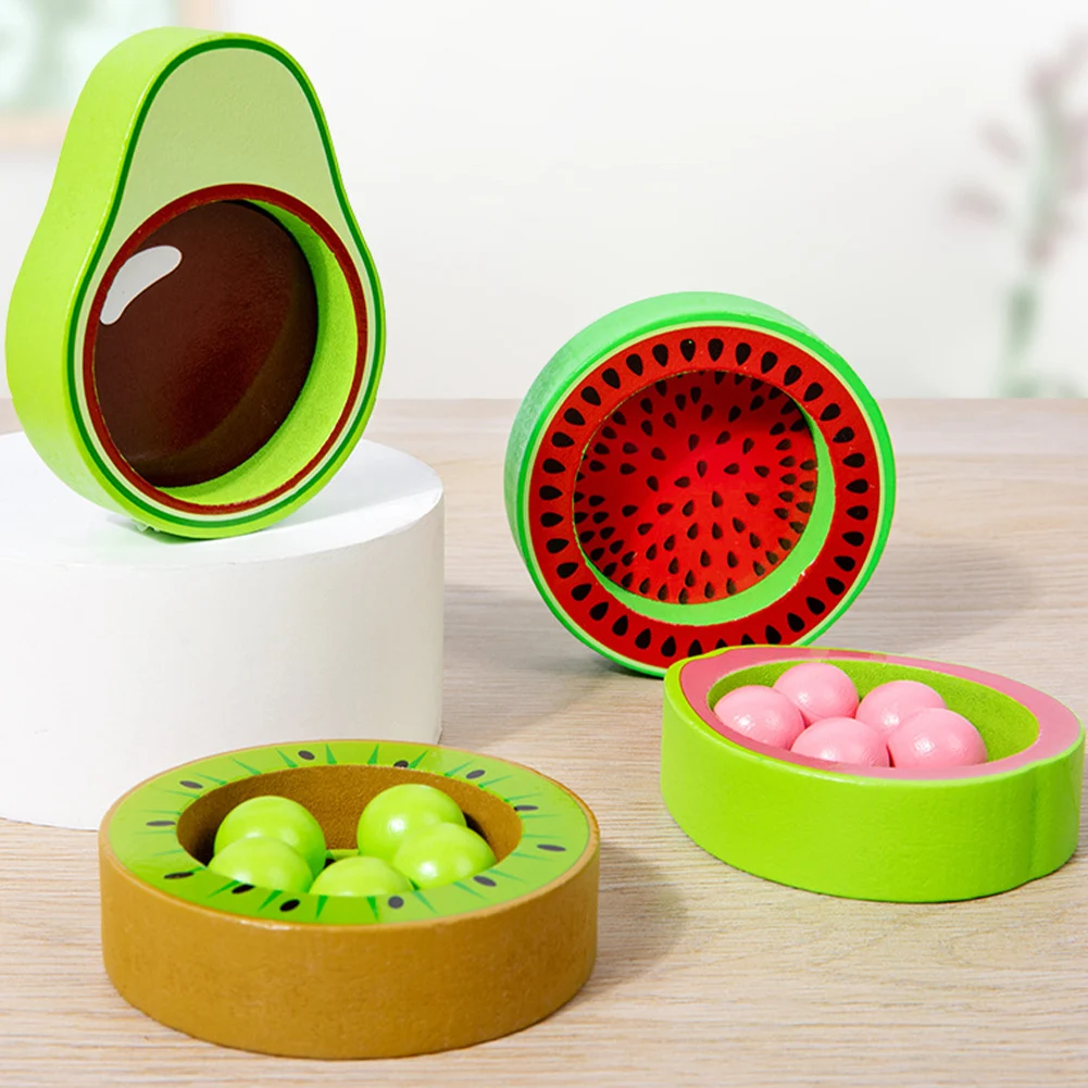 Balls in Cups Toys Motor Skills Toy Early Education Toys Exercise Hand Eye Coordination Kitchen Fruit Wooden Toy for Boys Girls