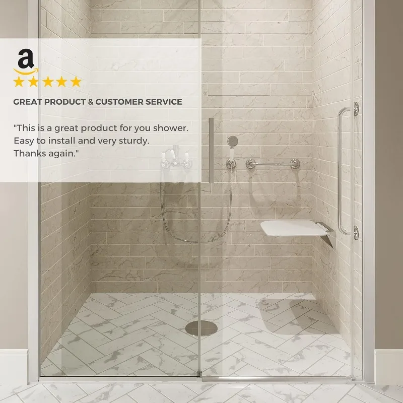 Folding Shower Seat Wall Mounted– Up To 350lbs, Secure Folding Shower Bench, Space Saving Mounted Shower Seat, Luxury Fold Down 4