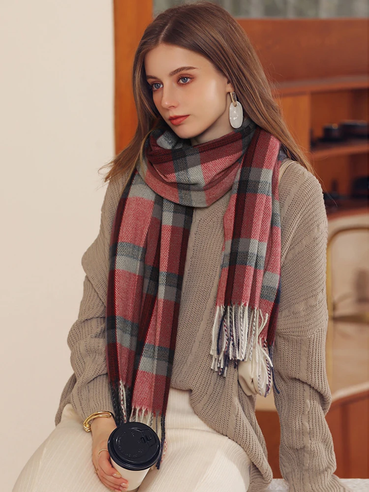 Imitation Cashmere Women Scarf Winter Ladies Preppy Style Vintage Plaid  Scarve Pashmina Tassel Mujer Foulard Bufanda Wrap Shawl