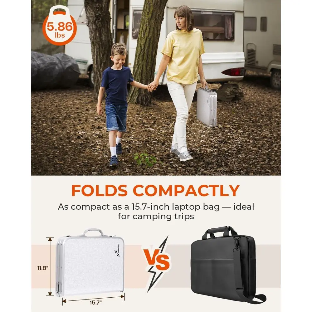 Portable Folding Camping Table with Adjustable Height, Mesh Layer, Compact for Outdoors, Picnic, BBQ