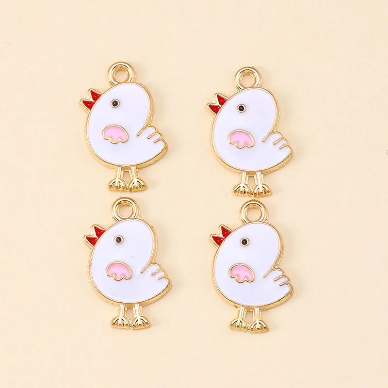 12Pcs 14*20mm Emaille Nette Cartoon Huhn Charms Gold Farbe Anhänger für Küken Baumeln Ohrringe Keychain DIY schmuck Machen Handwerk – Detail 7