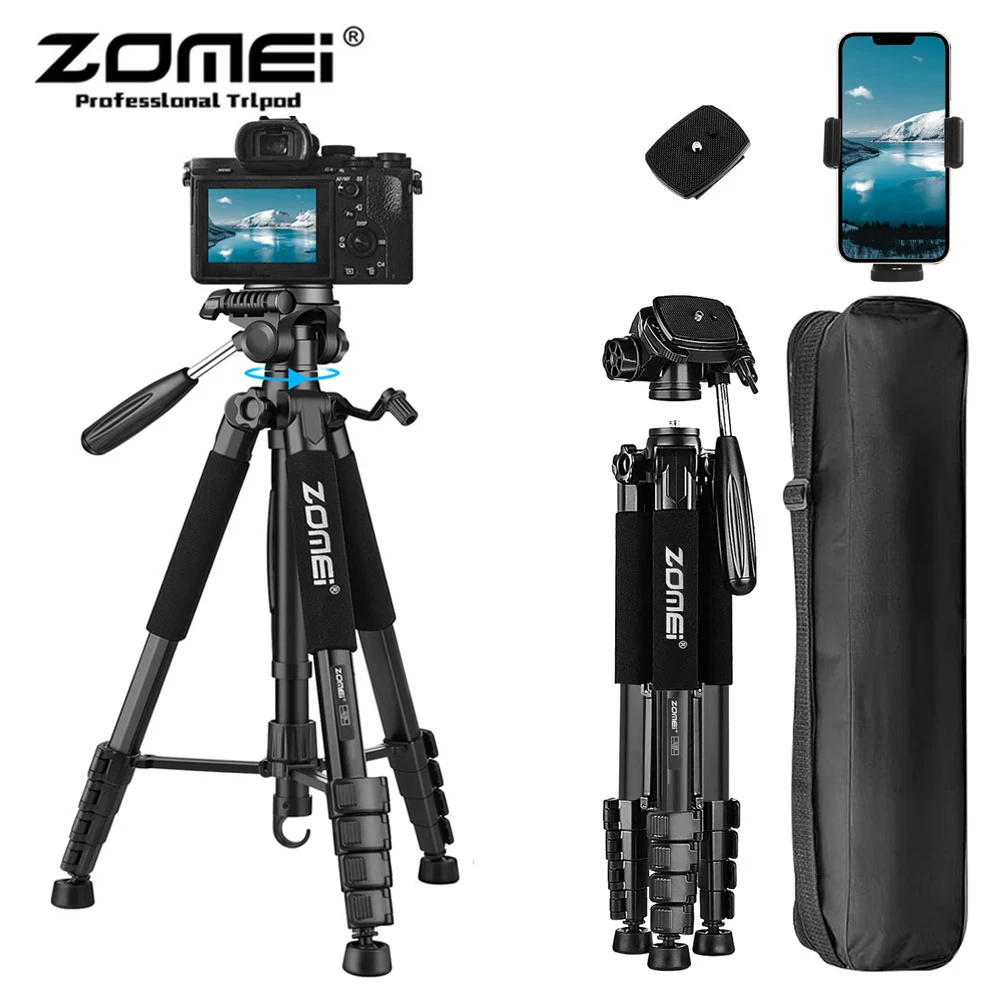ZOMEI Q188 전문 경량 여행용 삼각대, 팬 헤드 포함, 높이 조절, 360 ° 정확한 고정 파노라마 촬영, 187cm, 73.64 인치