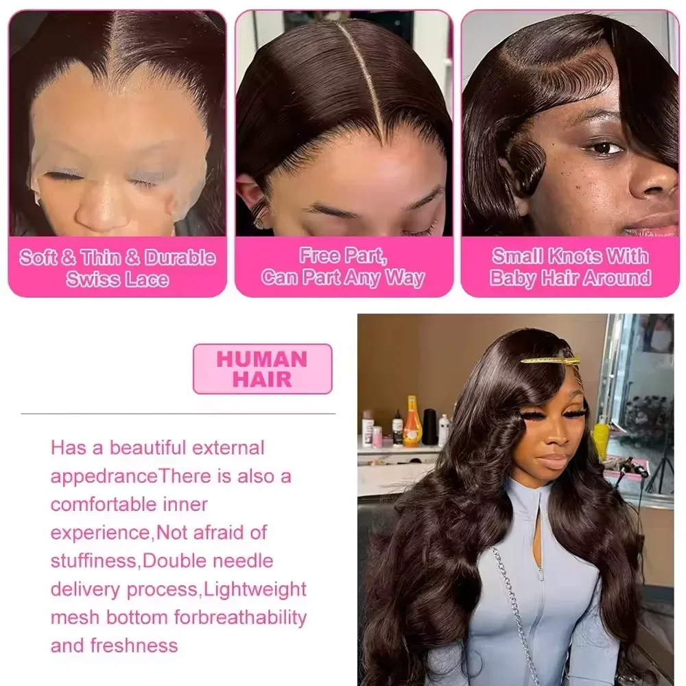 Body Wave Chocolate Brown 13x4 Lace Front Wigs Human Hair Pre Plucked Brazilian Brown Virgin Hair HD Frontal Wig For Black Women 4
