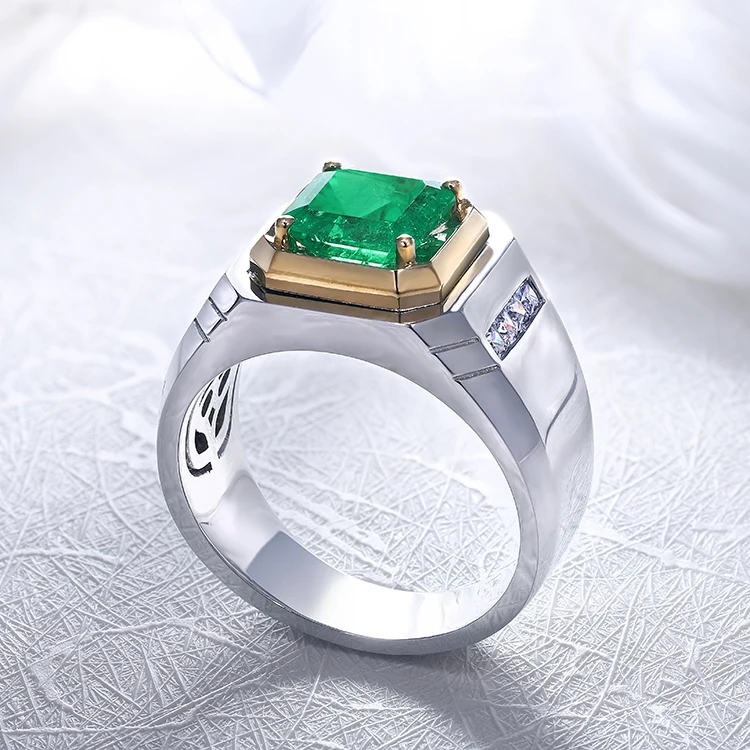 Zhanhao Wholesale Lab Grown Emerald Men Adjustable Size S925 Sterling Silver Band Ring With Stones For Men