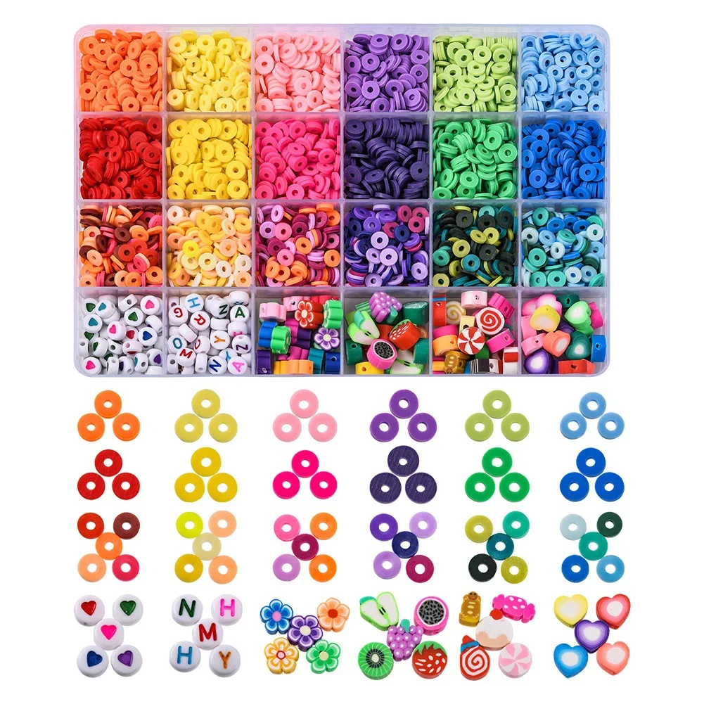 24 Color Seed Beads Kit For Jewelry Making Flat Polymer Clay Bead Set