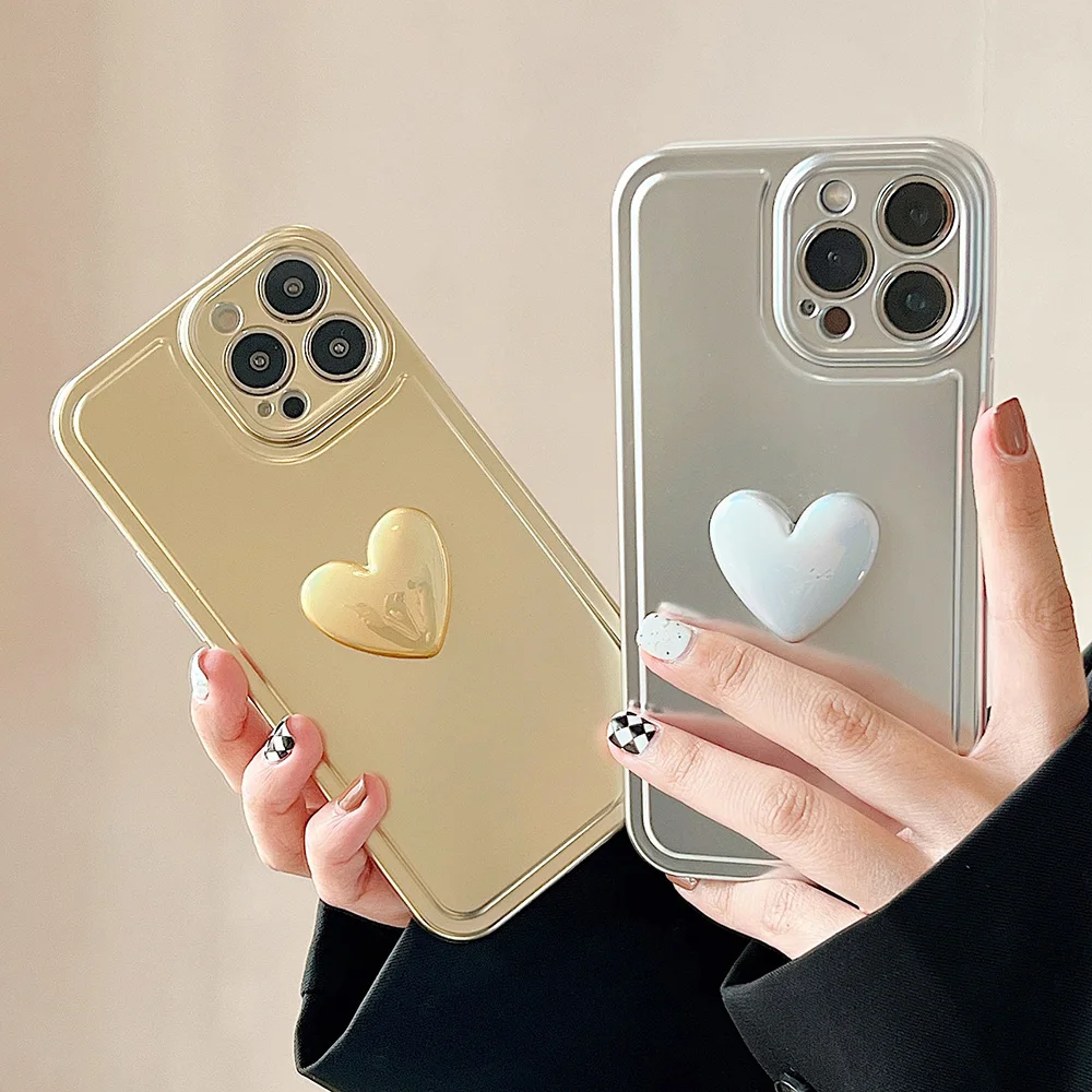 

Plating 3D Love Phone Case For iPhone 11 Cases Iphone 12 14 13 Pro Max Fundas Silicone Coque Camera Lens Protection Soft Cover