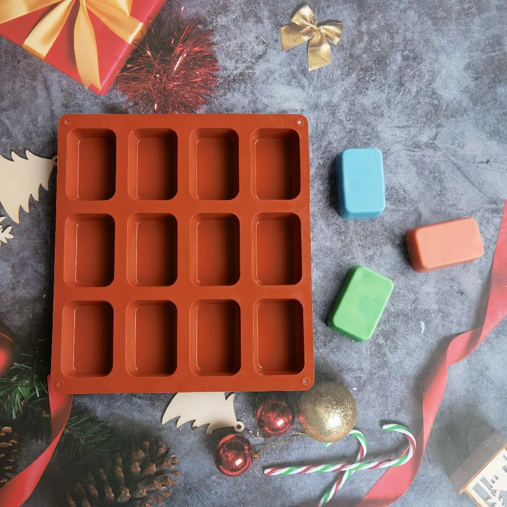 12 Cavity Square Silicone Soap Mold Candle Pudding Candy Wax Aromatherapy mould Craft Decorating 3D DIY Handmade Making Tool silicone soap molds