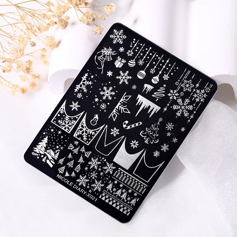 NICOLE DIARY Christmas Nail Stamping Plate Template Snowflake Santa Claus Image Stencil Mold Nail Stamping Polish Printing Tools images - 6