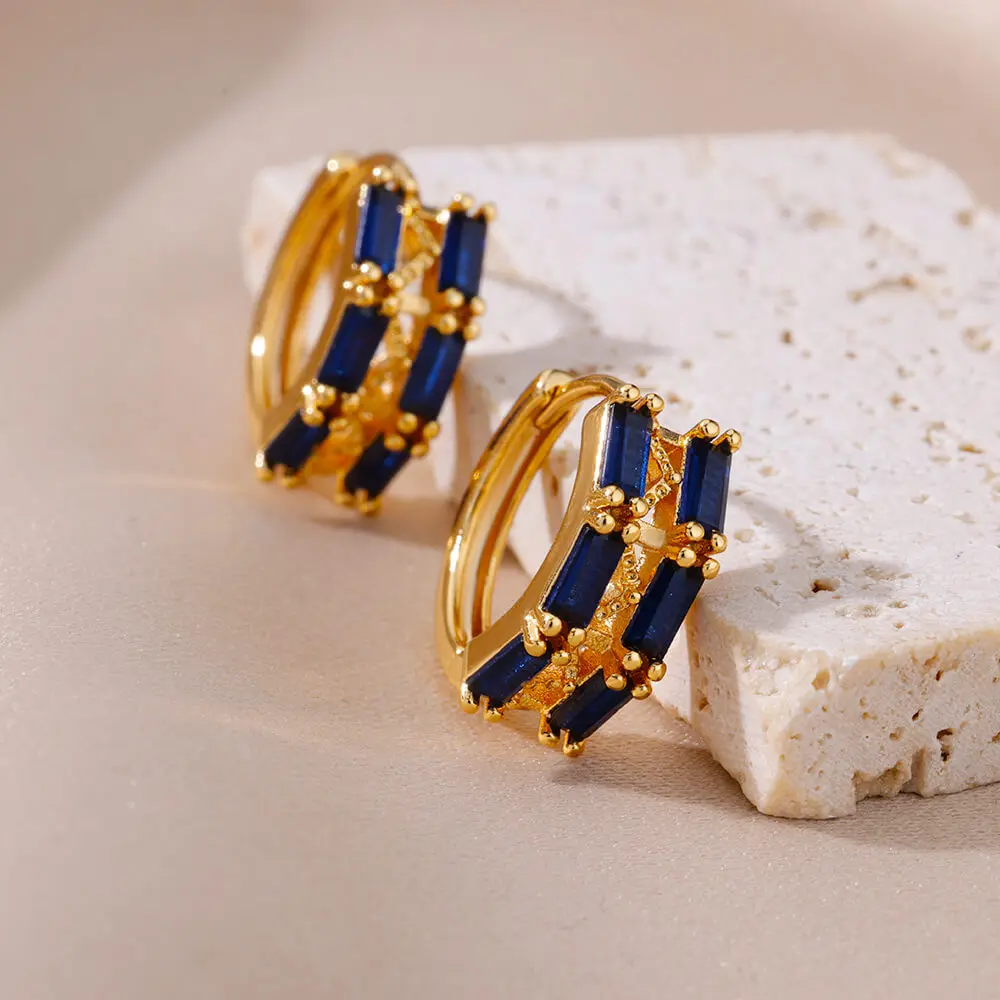 Luxury Blue Zircon Earrings Stainless Steel Wedding