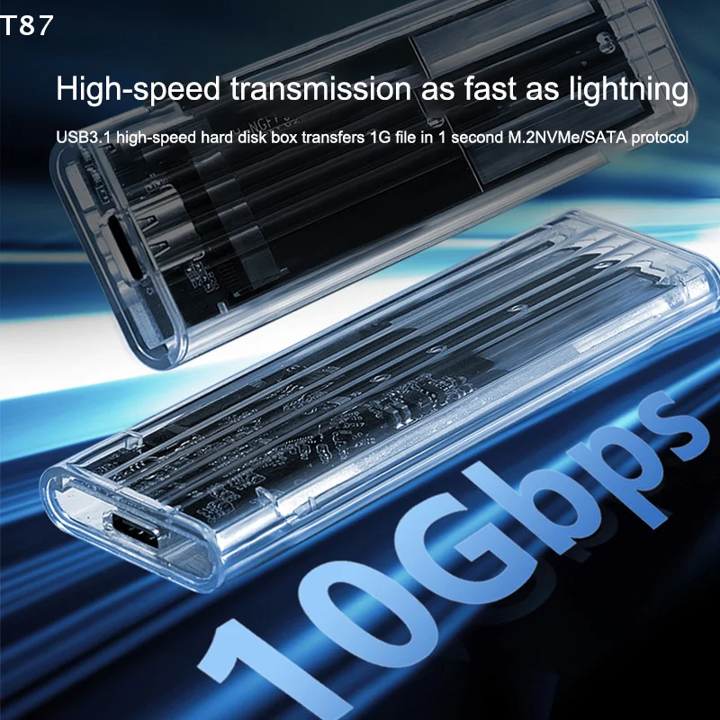 M.2 NVME PCIe NGFF SATA 프로토콜 케이스 투명 USB 타입 C 10Gbps PCI-E 외장 하드 디스크 박스 케이스 (노트북/휴대폰용)