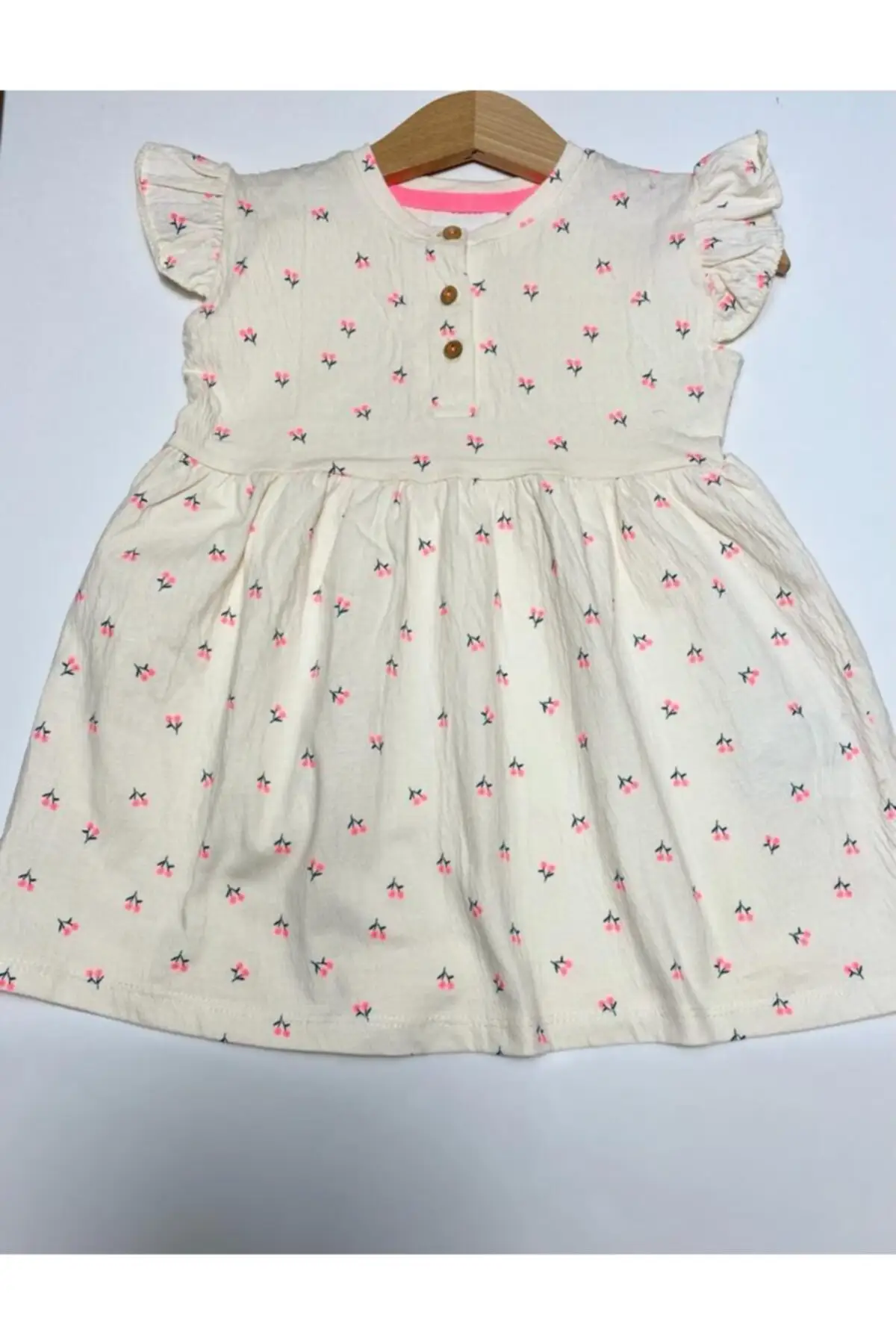 

Girl's Floral Patterned Dress Floral Cotton Short Sleeve Bicycle Neck Beige Clothing