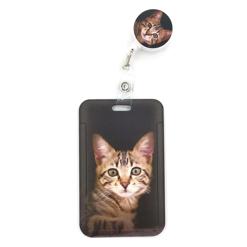 Real Lovely Cat Cute Card Cover Clip Lanyard Retractable Student Nurse Badge Reel Clip Cartoon Id Card Badge Holder Accessories