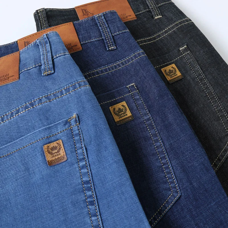 Light Blue Classic Business Casual Cotton Pants Fashion Breathable Denim Elastic Trousers Brand Men's Clothing Straight Jeans 2