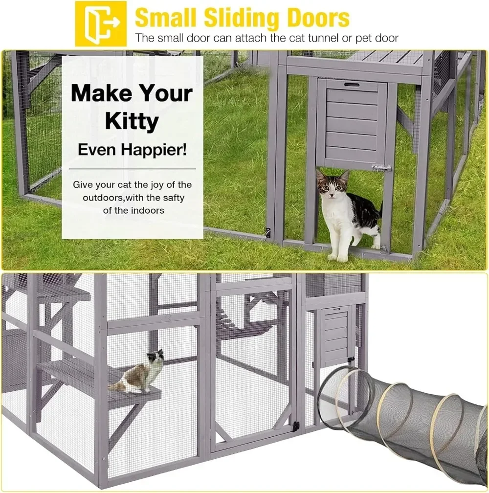 Cat Enclosure Outdoor Catio Large Run with Bridges Walks Small Houses Roof Cover 28.27ft and 56.54ft cat cage