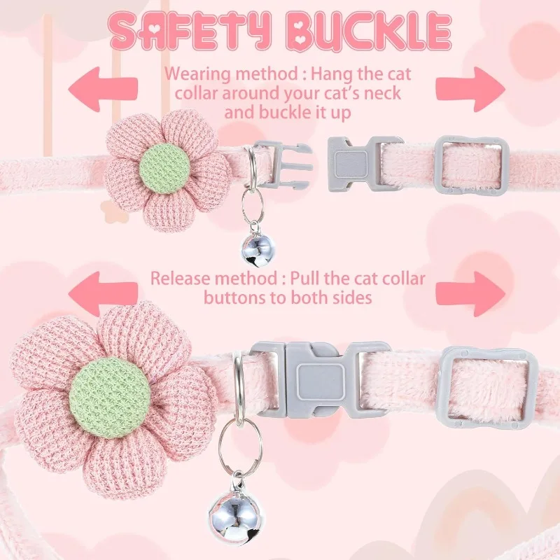 Detachable Cat Collar with Bell, Cute Buckle, Flower Adjustable, Suitable for Cats, Dogs Small Pets. Creative Interesting Items