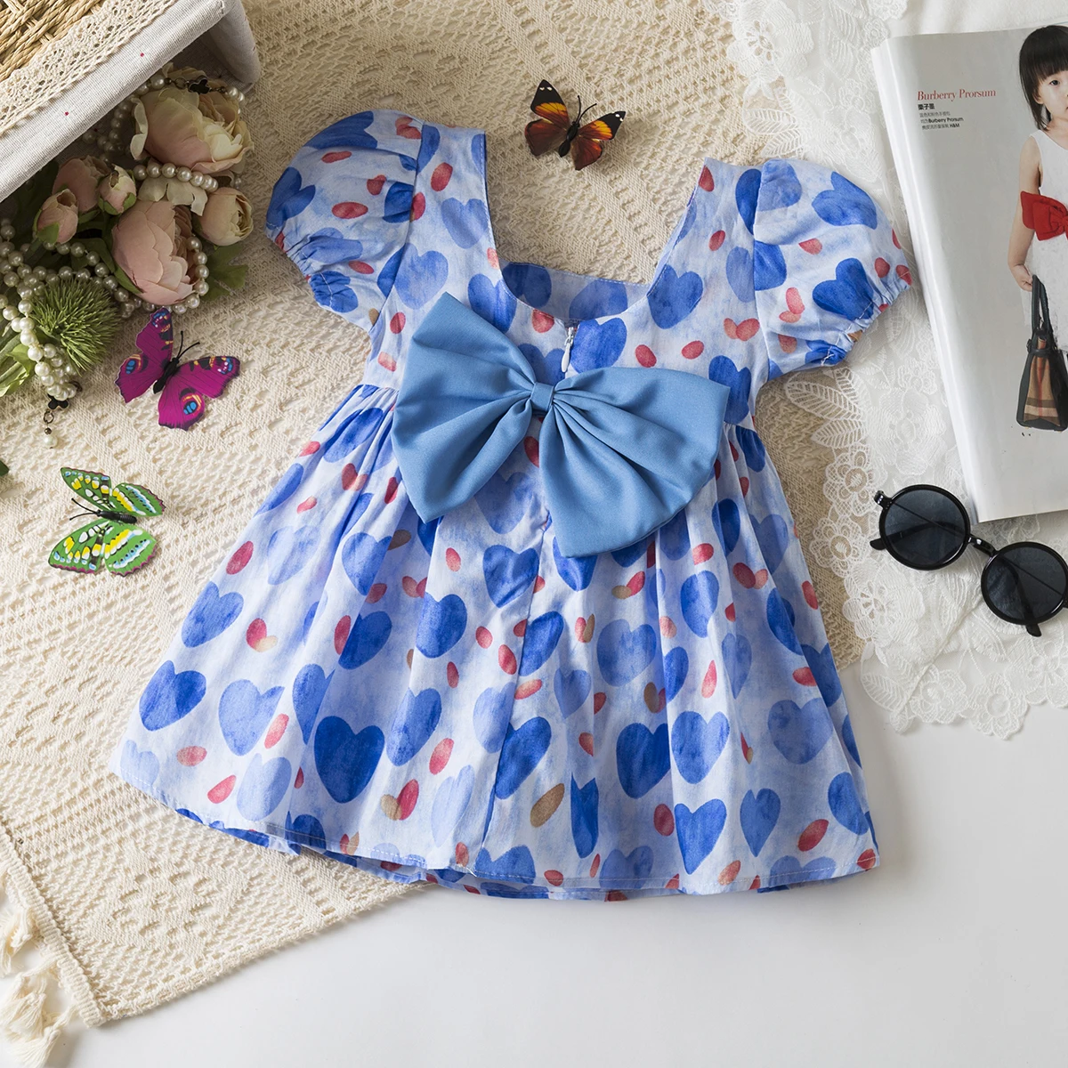 فستان بناتي صيفي بطبعة قلب