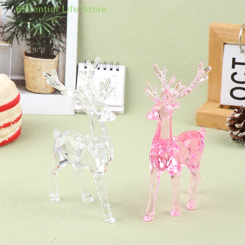 

1Pc Acrylic Deer Figurines Desktop Ornament Room Decor Transparent Elk Reindeer Sculpture Christmas Home Office Decoration