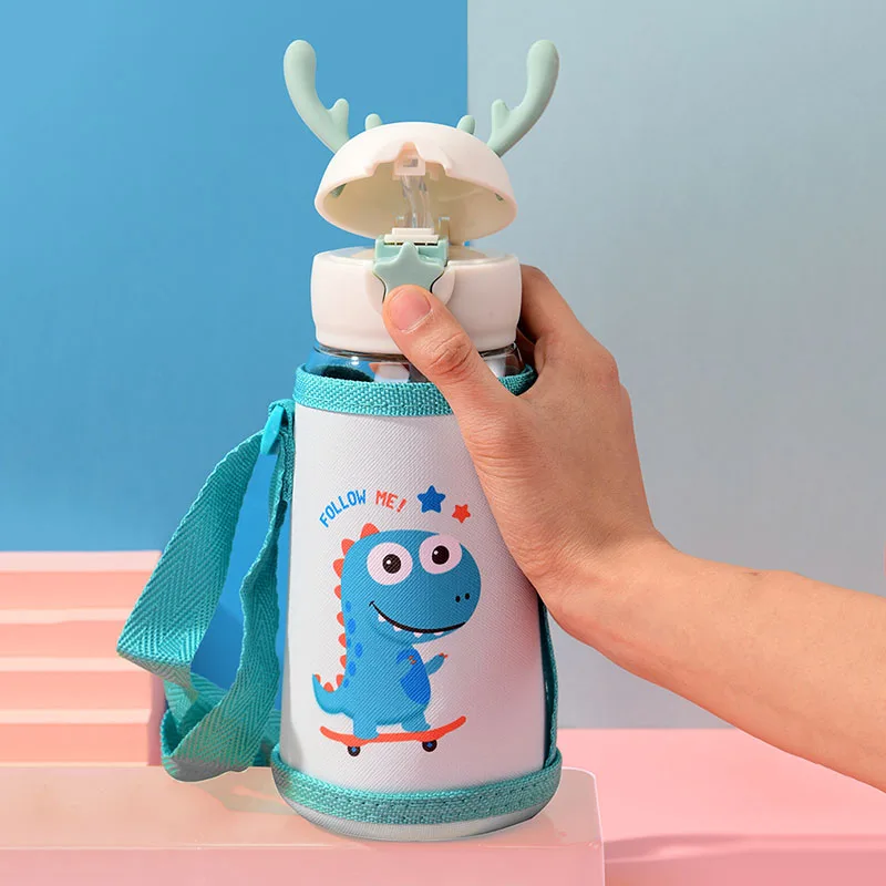 500ml Baby Kids Lovely Cup Toddler Infant Cartoon Deer Children Learn Drinking Straw Bottle With Insulated Bag Newborn Sippy Cup