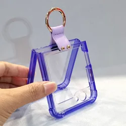 Premium Anti-Drop Clear TPU Phone Case with Ring Holder and Airbag Protection for Z Flip5 (PURPLE)