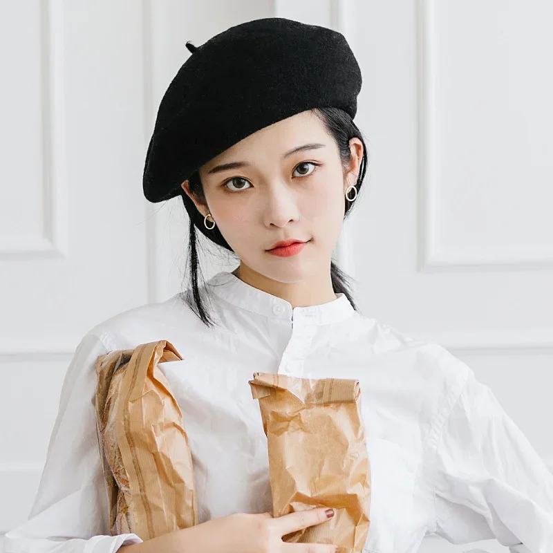 우아한 여성용 심플 울 베레모, 여성용 코튼 모자, 격자 무늬 빈티지 팔각형 캐주얼 보이나, 가을 소녀 모자
