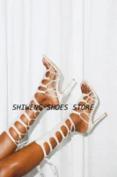 Femmes sandales romaines genou talon haut gladiateur dames Sandalias Femininas femmes chaussures filles été creux cheville sandales 44 5