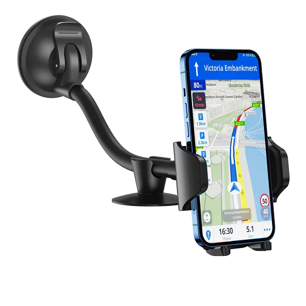 

Car Windscreen Dashboard Phone Holder Mount - One Button Release/Adjustable Gooseneck Long Arm/360 Rotation Anti-Shake Stabilize