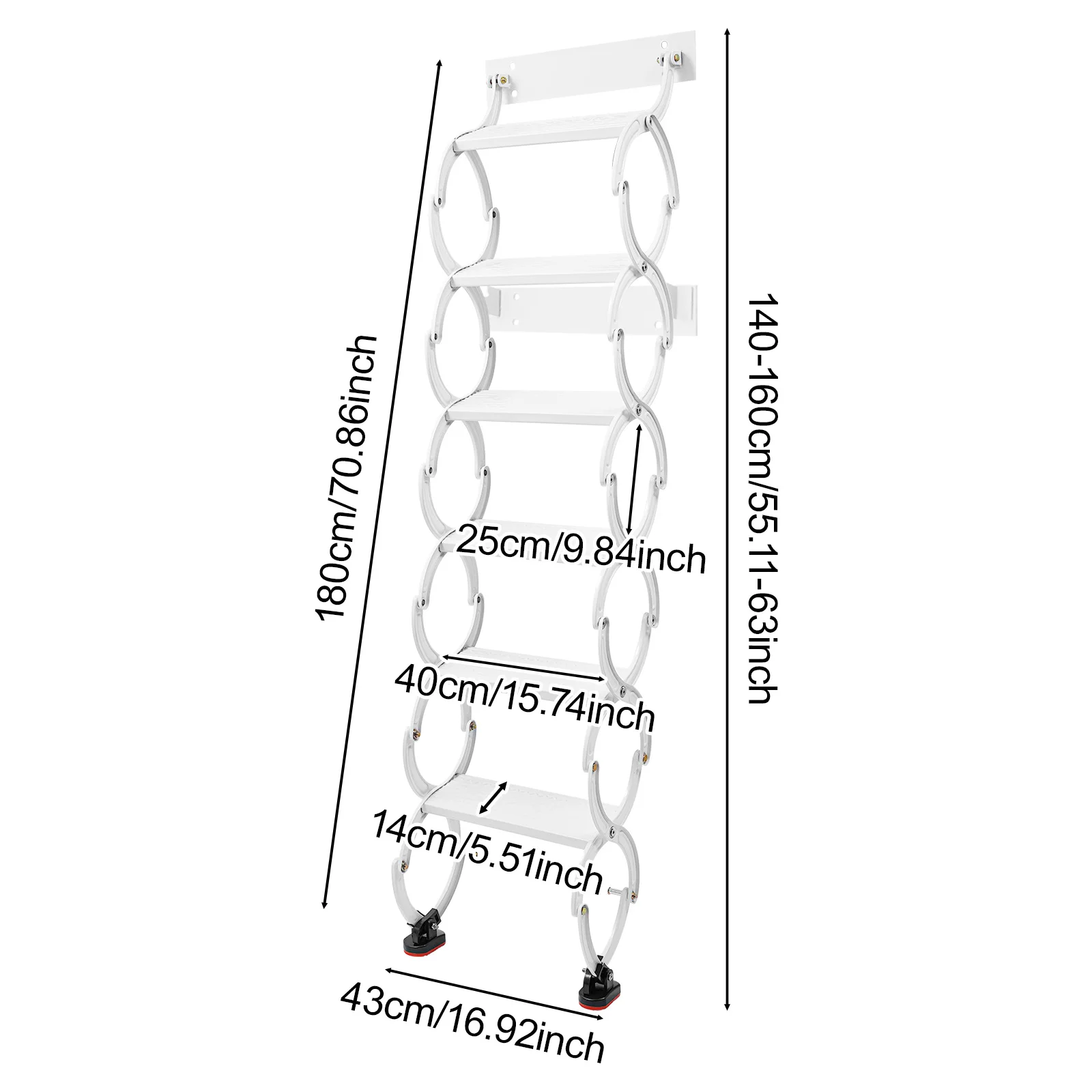 סולם תלוי על הקיר עם מדרגה טלסקופית למטה, 8/7/6 צעדים, סולם מתקפל