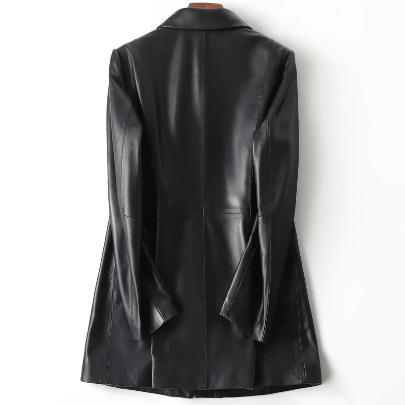 Tcyeek Sheepskin Genuine Leather Jacket Spring Motorcycle Coat Women Clothes Loose Long Jackets Black Chic Trenchcoat Chaquetas