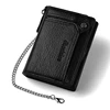 Men PU Leather Short Wallet With Chain Zipper Clutch Wallet Male Short Trifold Purse Card Holder Change Coin Purse 6