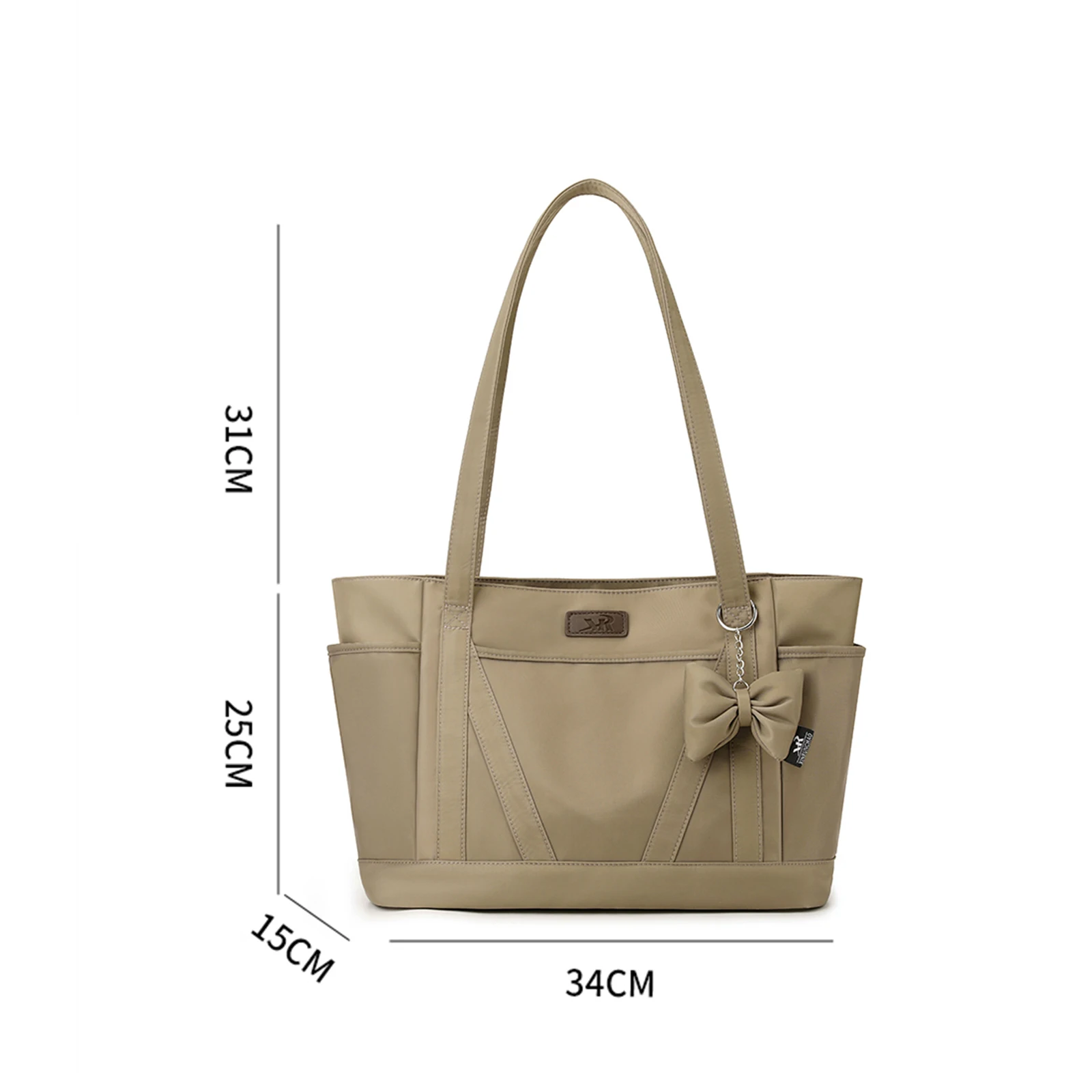 Nylon Bow Shoulder Bag Large Laptop Bag Solid Color Shopping Handbag for Business Office Work Travel