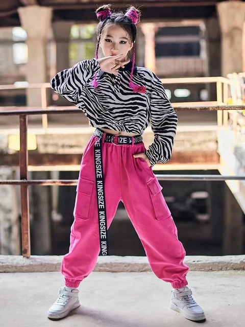 Zebra Pattern Long-Sleeved Loose Pants Suit Children'S Hip-Hop Dance Clothes  Girls CroppedJazz Dance Stage Costumes - AliExpress