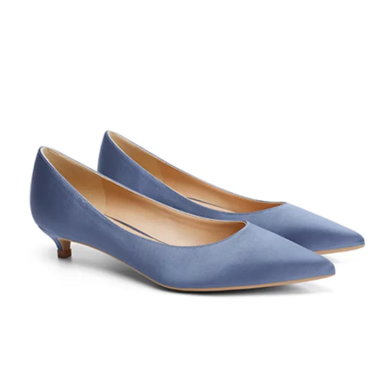 Lady High Quality Null Pumps Silk Statin Stilettos Royal Blue Champagne 3cm Low Heels Slip-On For Working Comfortable 34-43 25cm 5