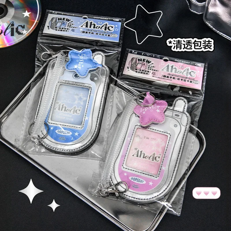Kawaii PU Leather 3 inch Photo Card Holder Mobile Phone Shape Bag Pendant School Stationery