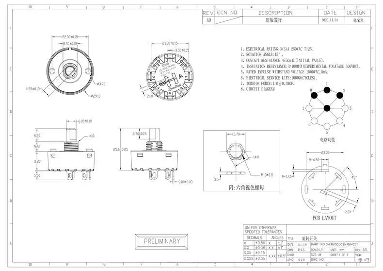 1 stücke Knopf Schalter 3/4/6/7/8/9Pin 2/3/5/6/7/8 Position Drehschalter Für Elektrische Ofen Teekanne Entsafter Mixer Power Schalter – Detail 3