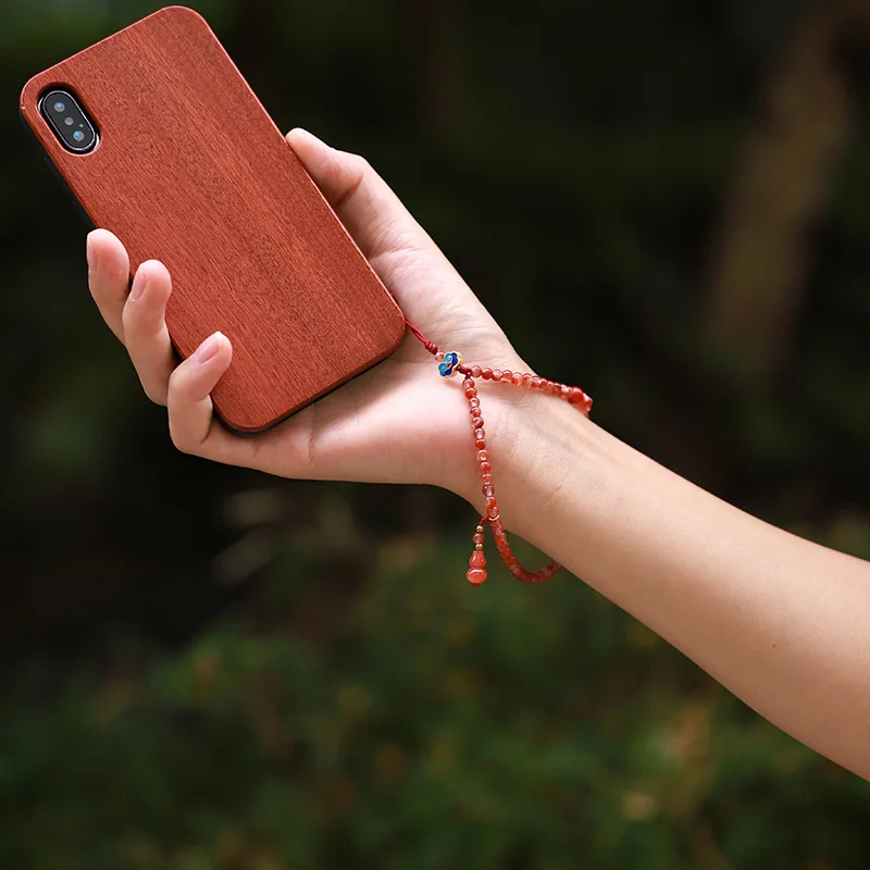 Chinese Style Fashionable and Fresh Sweet 4mm South Red Agate Ruyi Small Gourd Octagonal Bead Enamel Phone Chain Wrist Rope