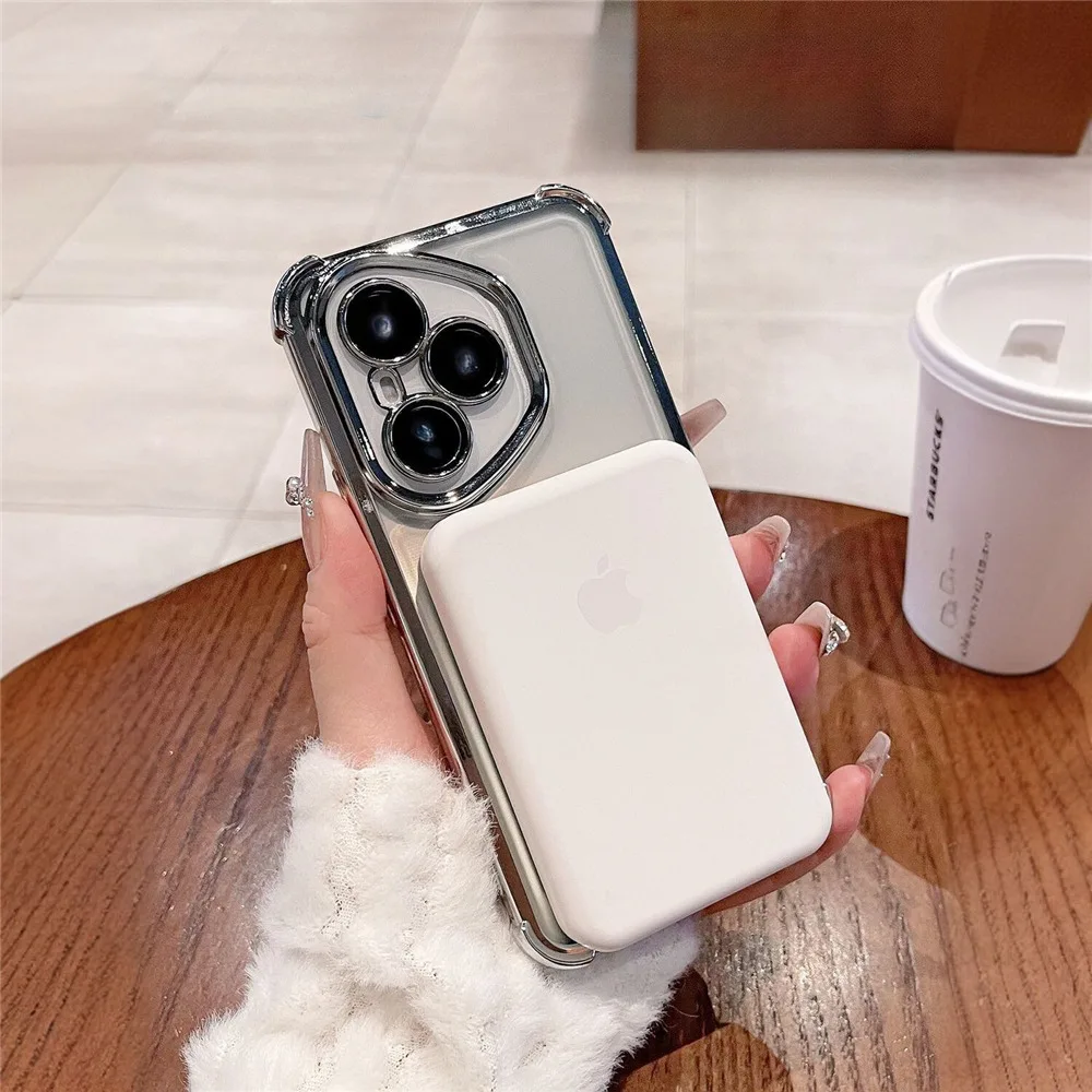 Luxury Plating Shockproof Clear Magnetic Phone Case with Soft Silicon Bumper Cover