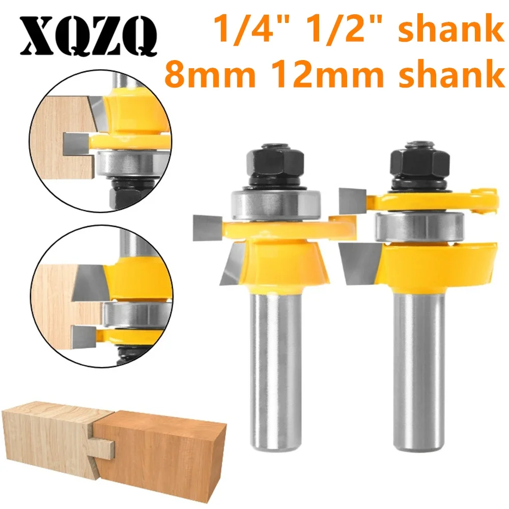 

6.35mm 8mm 12mm 12.7mm 2PCS 15° Reversible Stile&Rail Assembly Chamfer Router Bit Woodworking Milling Cutter for Wood Tools