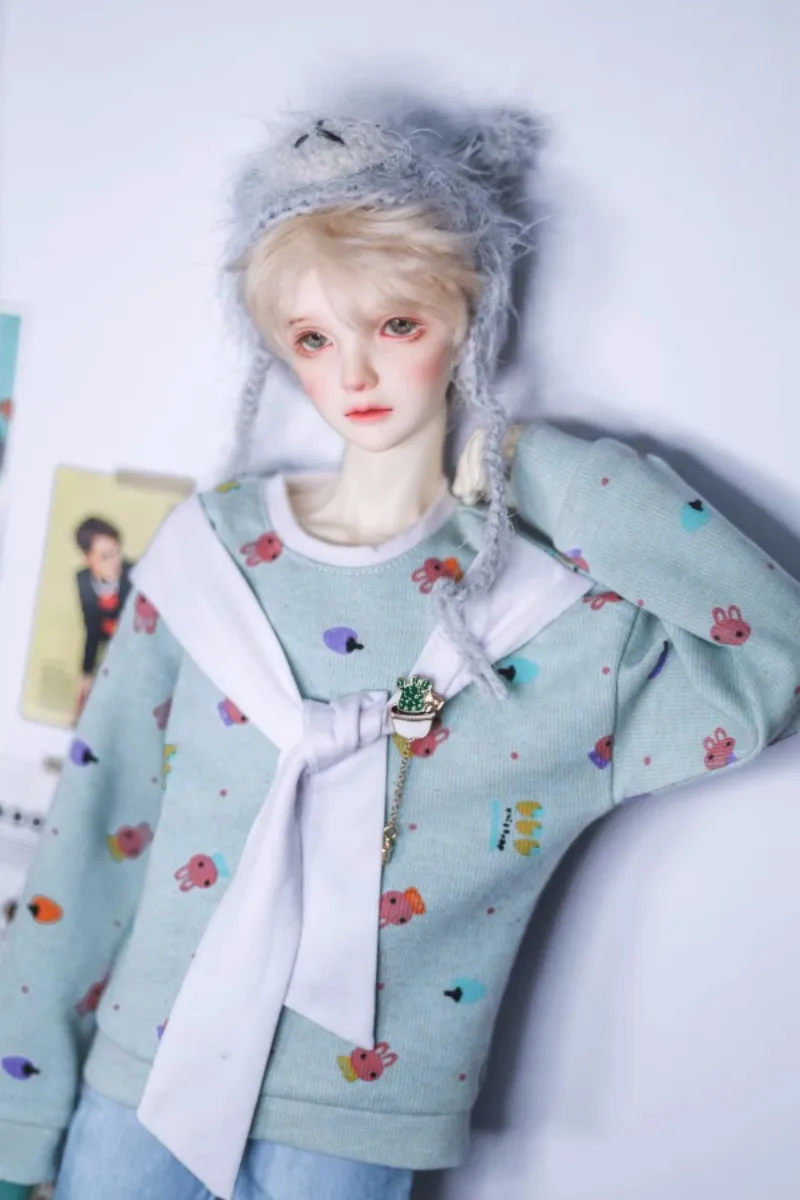 

BJD doll dress is suitable for 1/3size MSD Uncle Green rabbit design with ribbon and velvet hoodie T-shirt doll accessories