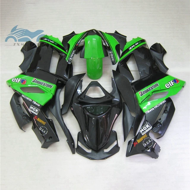 Kit de carenagem personalizado para kawasaki ninja zx 6r 2007 2008, inclui peças para reparo do corpo, na cor preta e verde, zx6r zx636 07 08 1